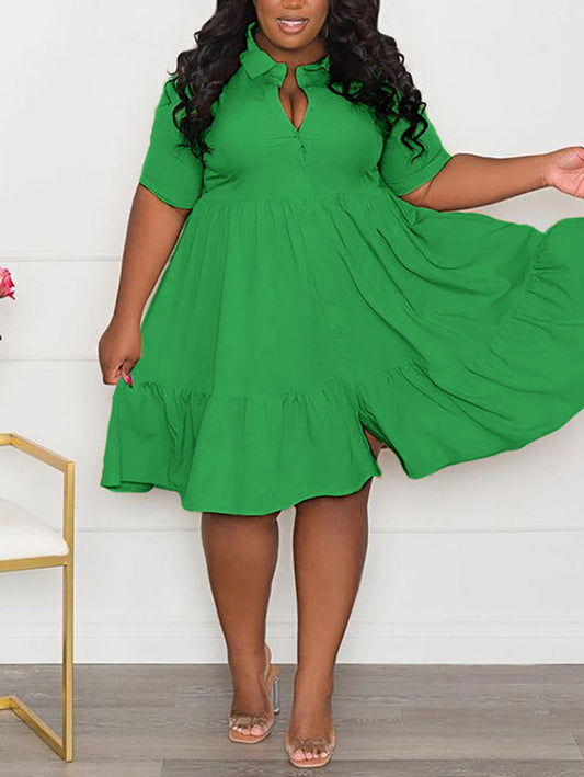 Casual Solid Button Shirt Dresses