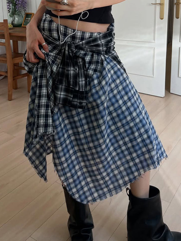 Checkered Patchwork Maxi Skirt