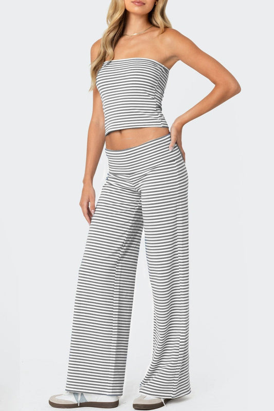 Striped Tube Top Crop Top Wide Leg Pants Set