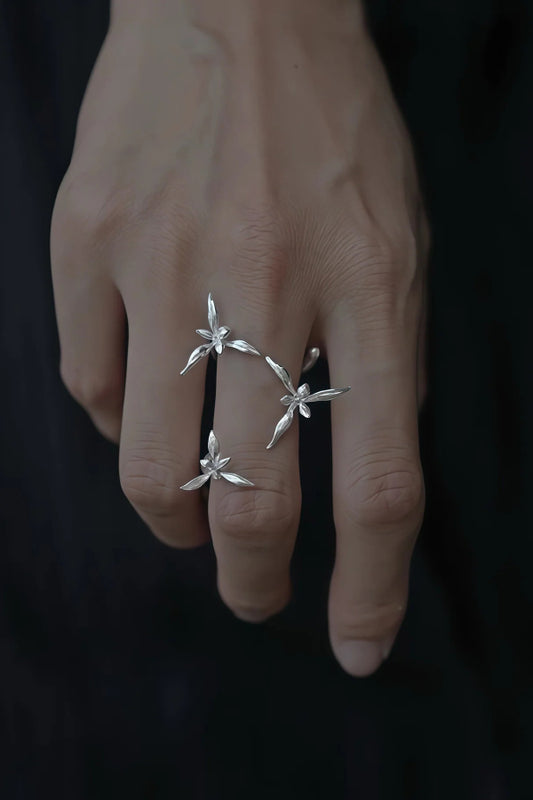Elegant Chinese-style 3D Orchid Open Ring