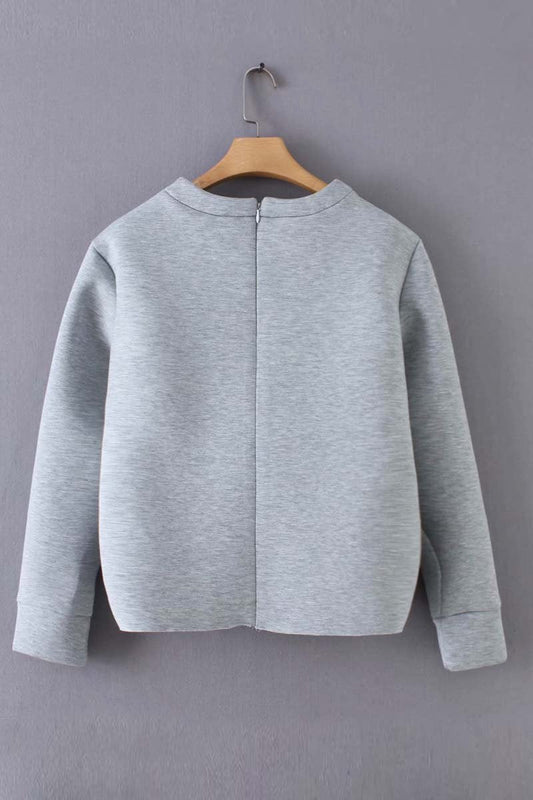 Heart Decoration Zipper Long Sleeve Hoodie Tops