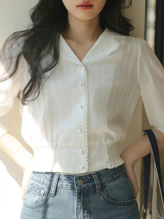 Valeria Elegant Lapel Lace Shirt