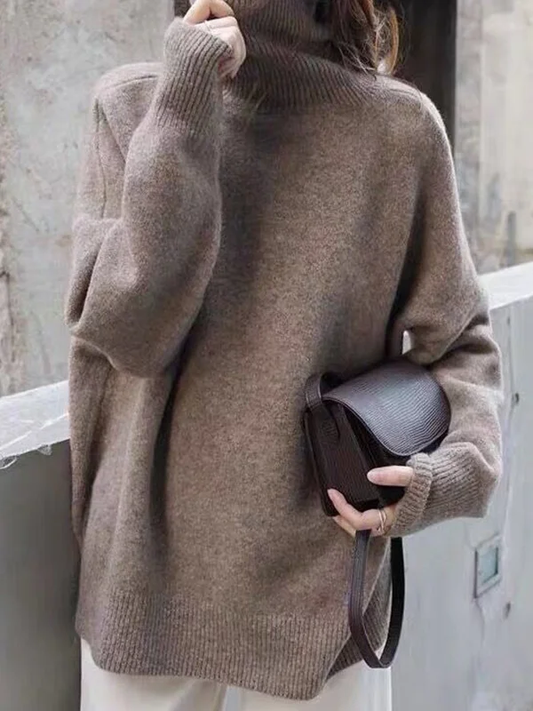 Jersey de punto de cuello alto extragrande para mujer | Ideal para otoño/invierno