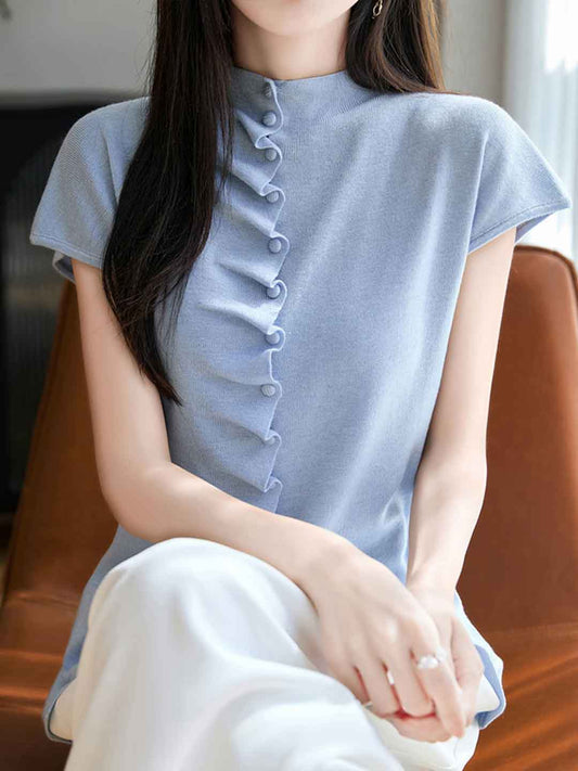 Jocelyn Loose Turtleneck Pleated Top