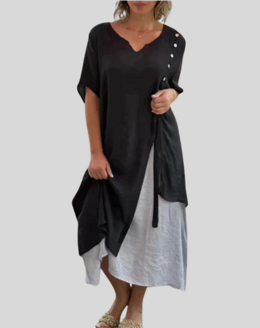 Vestido de verano para mujer con escote en V y botones | Ideal para primavera/verano