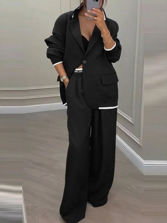 Leisure Wide-leg Pants Suit Commuter Suit 2-piece Sets
