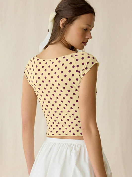 Polka Dots Boat Collar Short Sleeves T-shirts