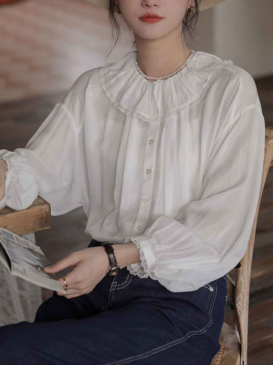 Maria Retro Doll Collar Lantern Sleeve Ruffle Top