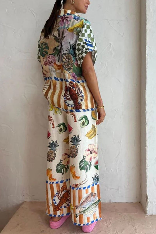 Conjunto casual de dos piezas con estampado artístico de frutas coloridas