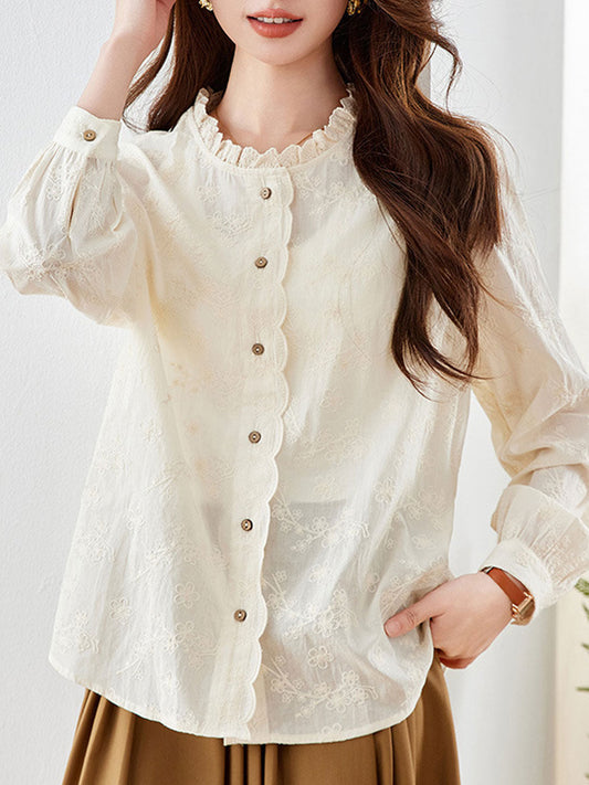 Payton Vintage Auricular Collar Embroidered Top