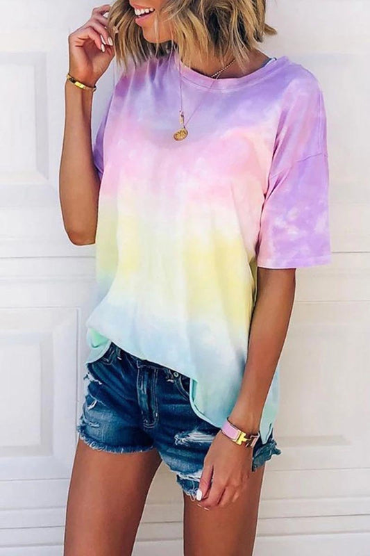 O Neck Tie-dye Multicolor T-shirt