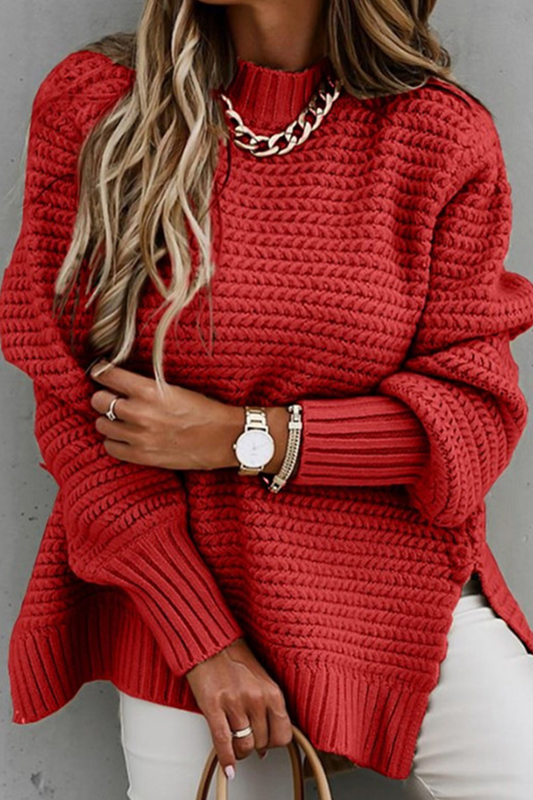 Jersey de cuello alto de cachemira liso con abertura para mujer | Ideal para otoño/invierno