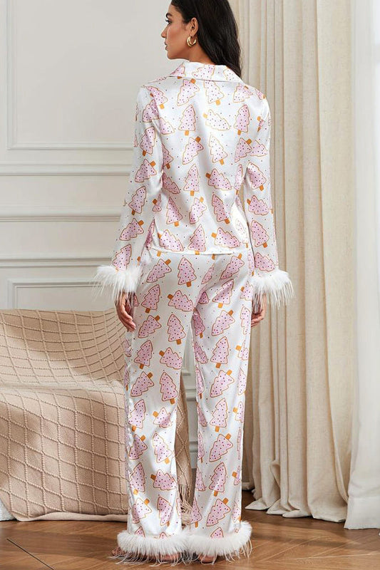 Conjunto de pijama con corona navideña y plumas de avestruz