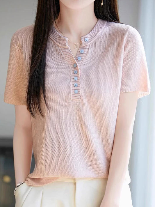 Selina Loose V-neck Solid Color Knitted Top