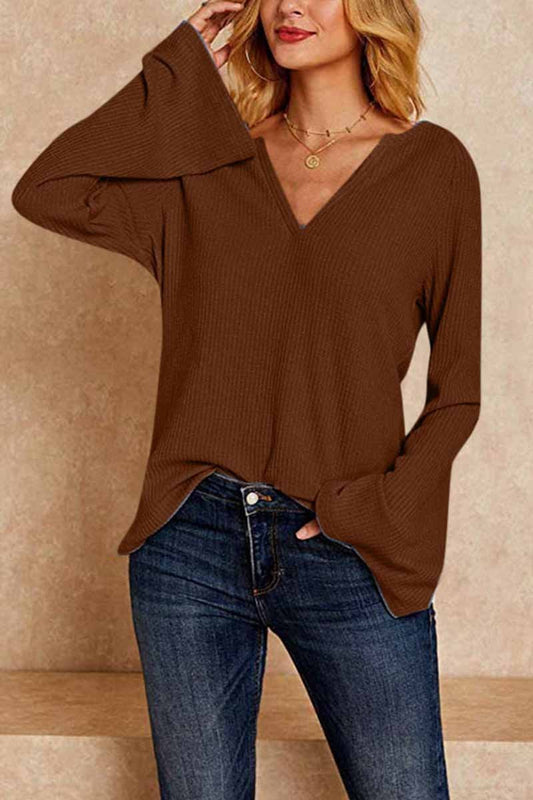 Waffle V-Neck Tops