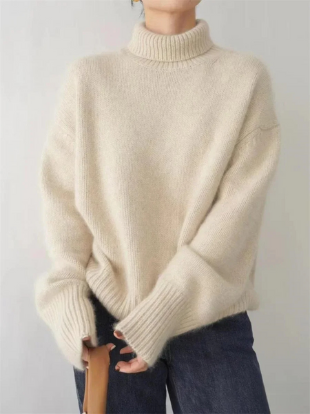 Jersey informal de punto suave con cuello alto para mujer | Ideal para otoño/invierno