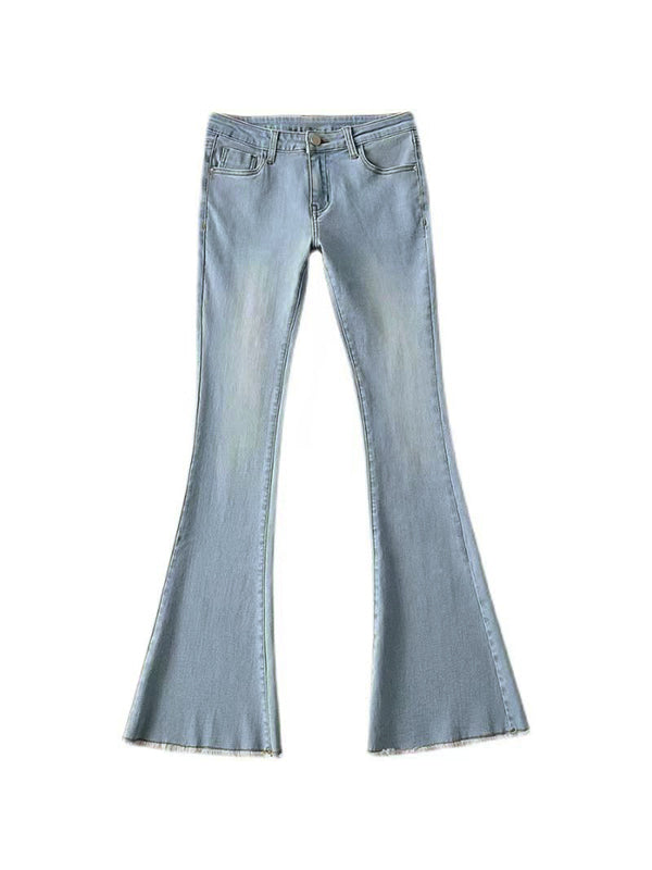 Washed Low Waist Stretchy Mopping Flare Jeans