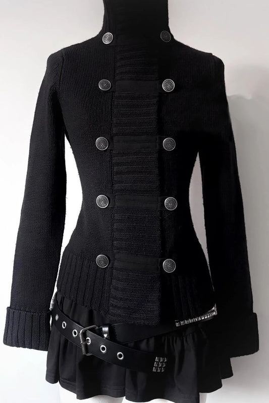 Gothic Metal Button Knitted Cardigan Sweater