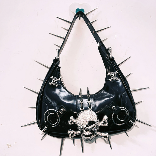 Skull applique PU leather rivet handbag | Festival Outfits Women