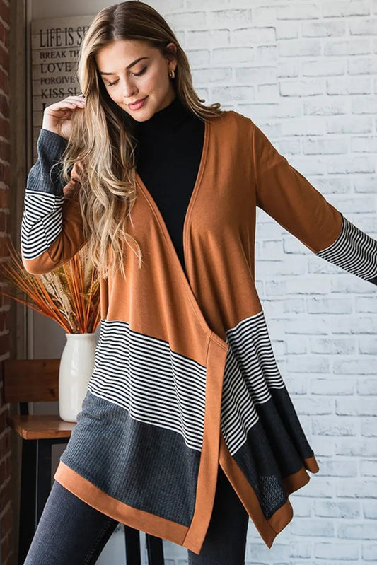 Women's Casual Striped Color Panel Knit Cardigan | Ideal for Autumn/Winter