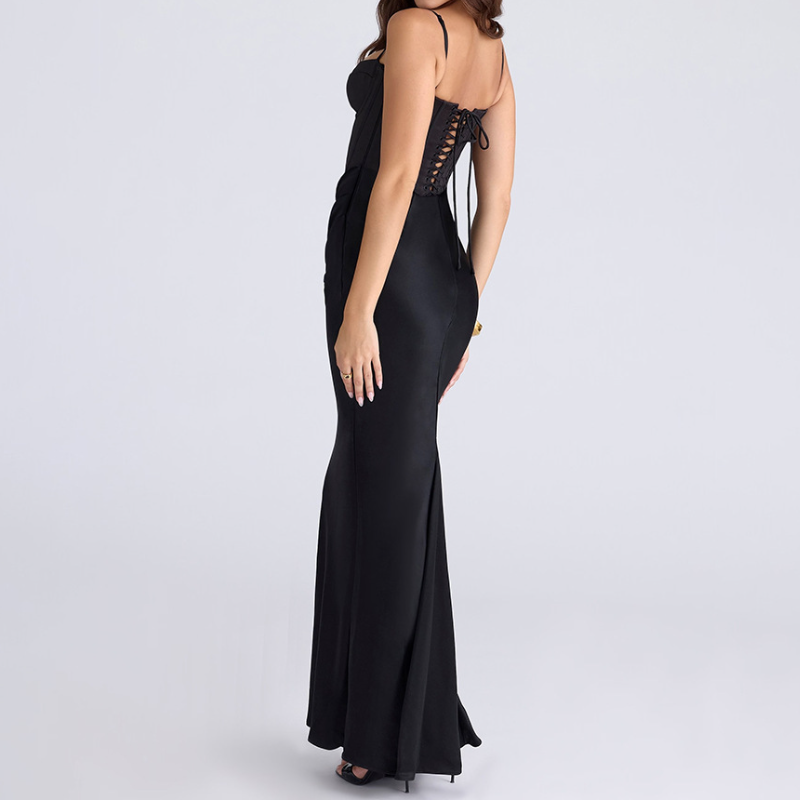 Ruched lace up backless solid cami maxi dress | Festival Outfits Women