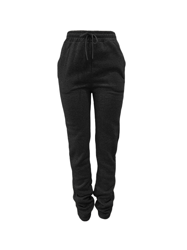 Solid Drawstring Stacked Pants