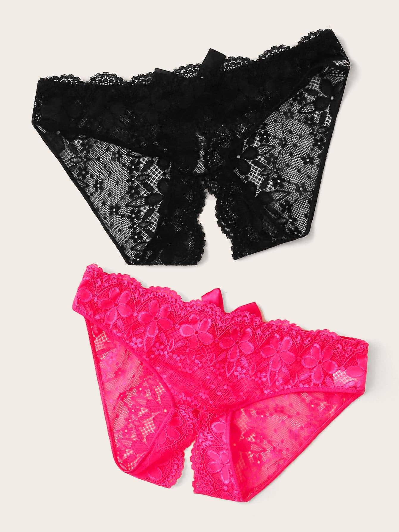 2pack Floral Lace Scallop Trim Panty Set for Women