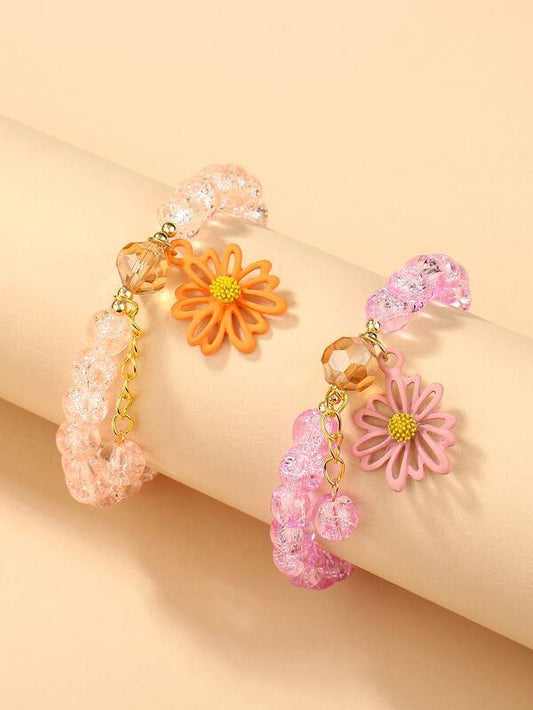 2pcs Flower Charm Beaded Bracelet for Women