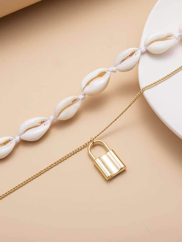 2pcs Lock Charm Necklace for Women