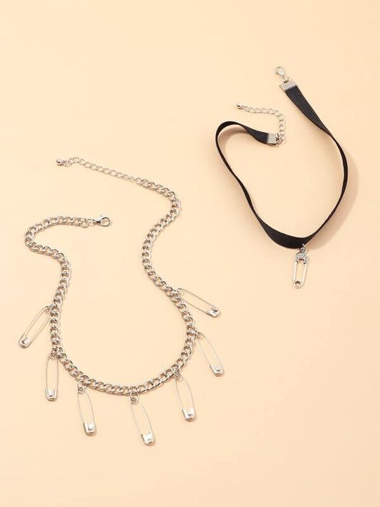 2pcs Safety Pin Charm Necklace for Women