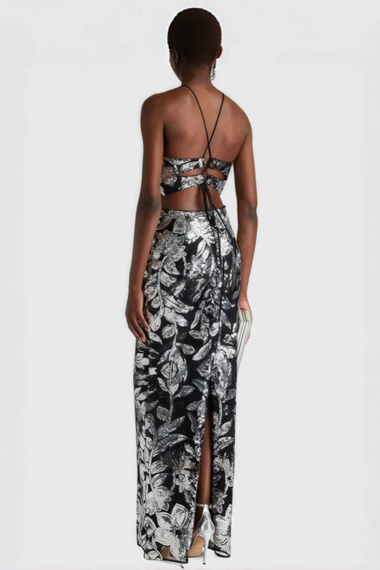 Inarl Embroidered Sequin Strappy Maxi Dress