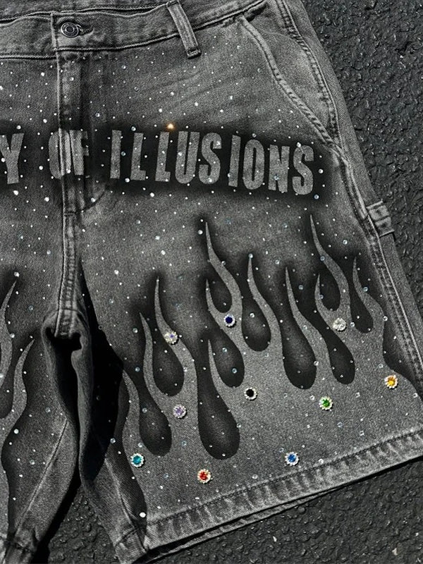 Distressed Rhinestone Embellished Denim Shorts