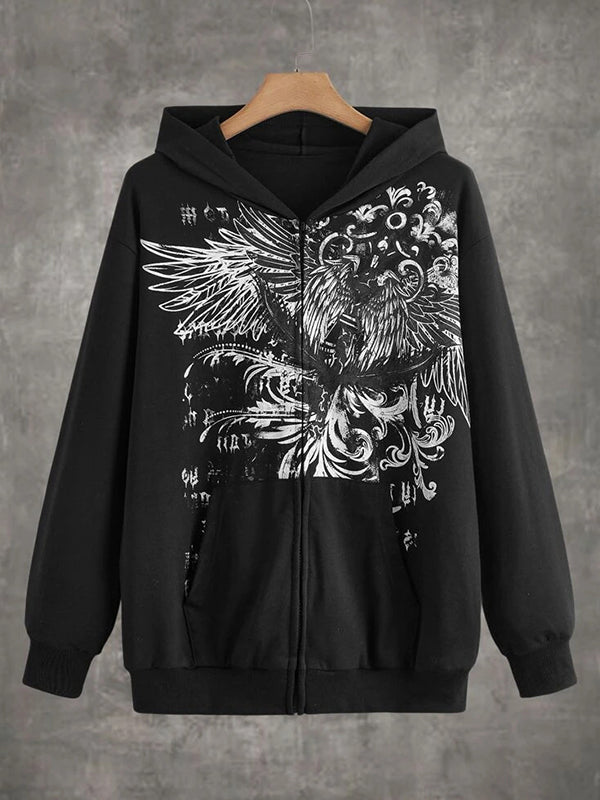 Eagle print loose baggy hoodie