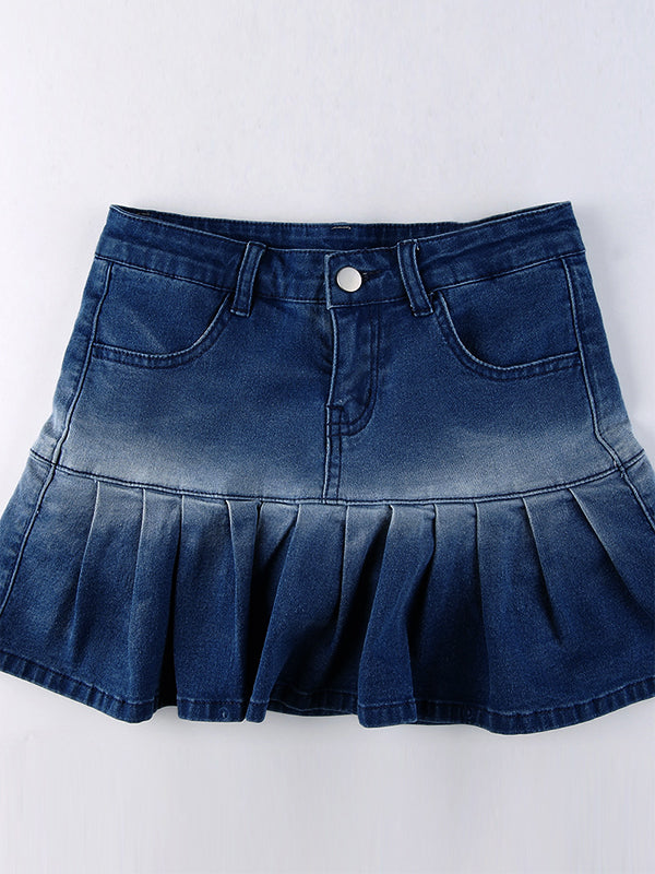 Vintage Pleated Ultra Short Denim Mini Skirt