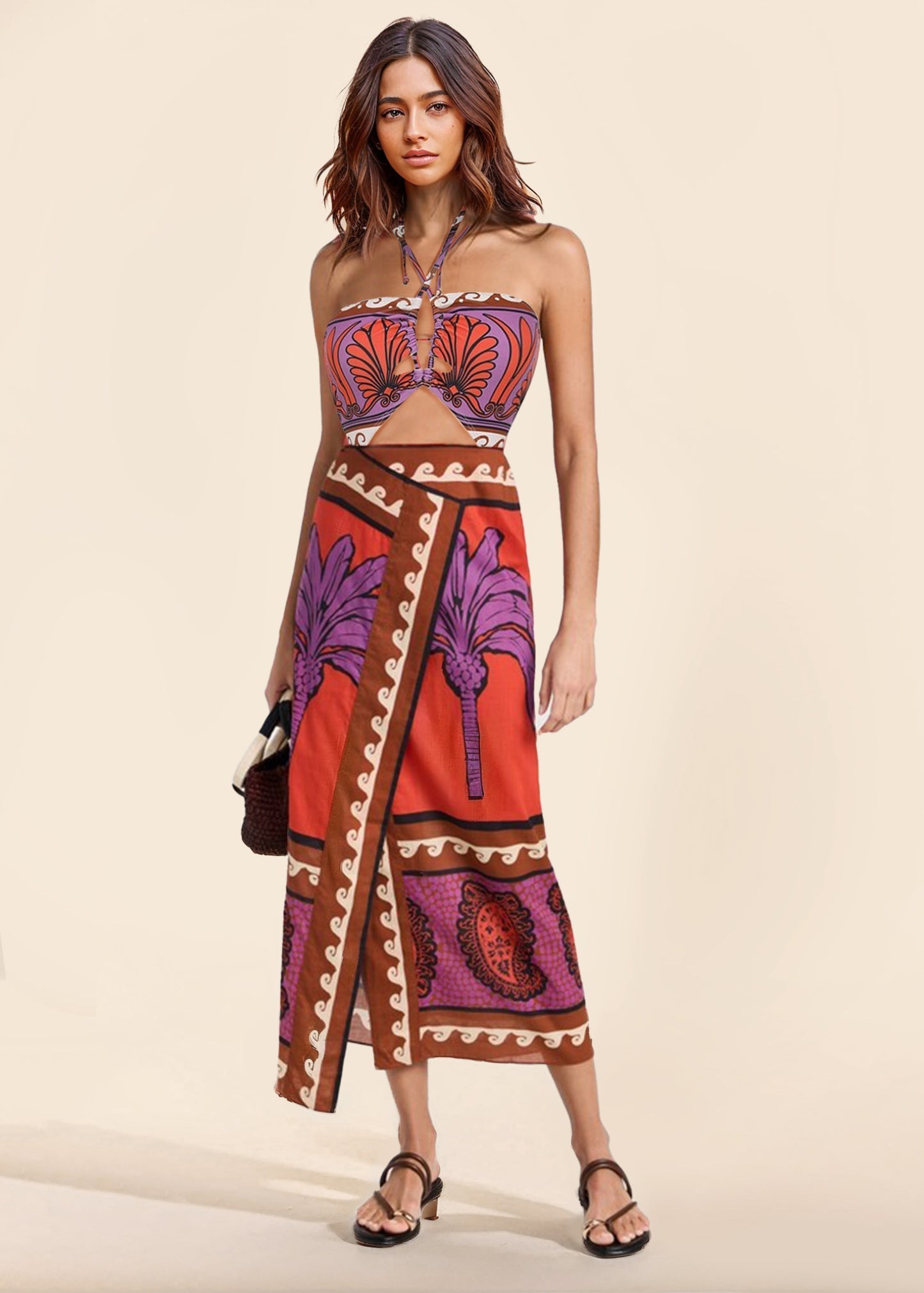 Unique Palm Tree Floral Slit Skirt