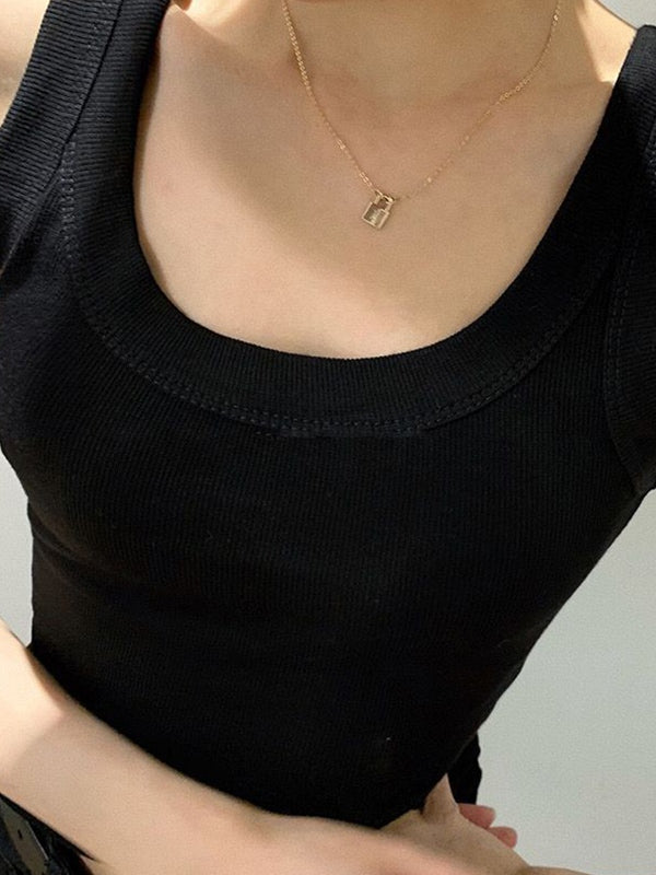 Solid Ribbed U Neck Tank Top