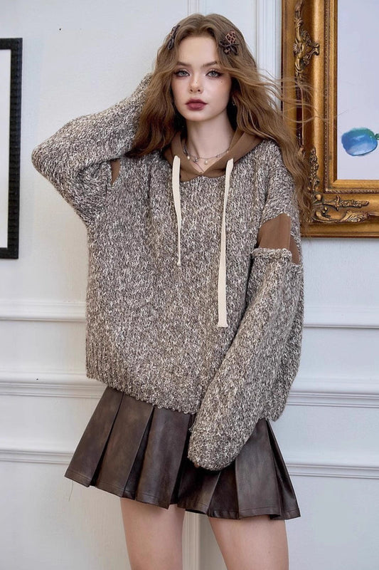 Color Block Hooded Relaxed Sweater