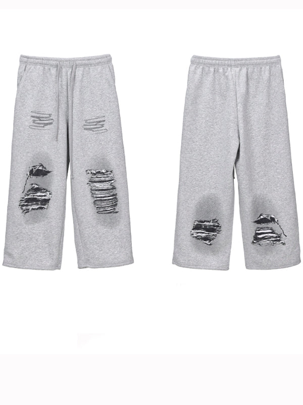 Street Offset Ripped Pattern Sweatpants
