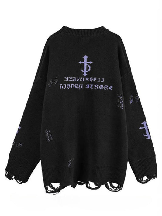 Gothic Distressed Unisex Knit Sweater