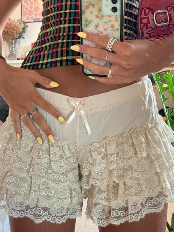 Lace Splice Tiered Shorts