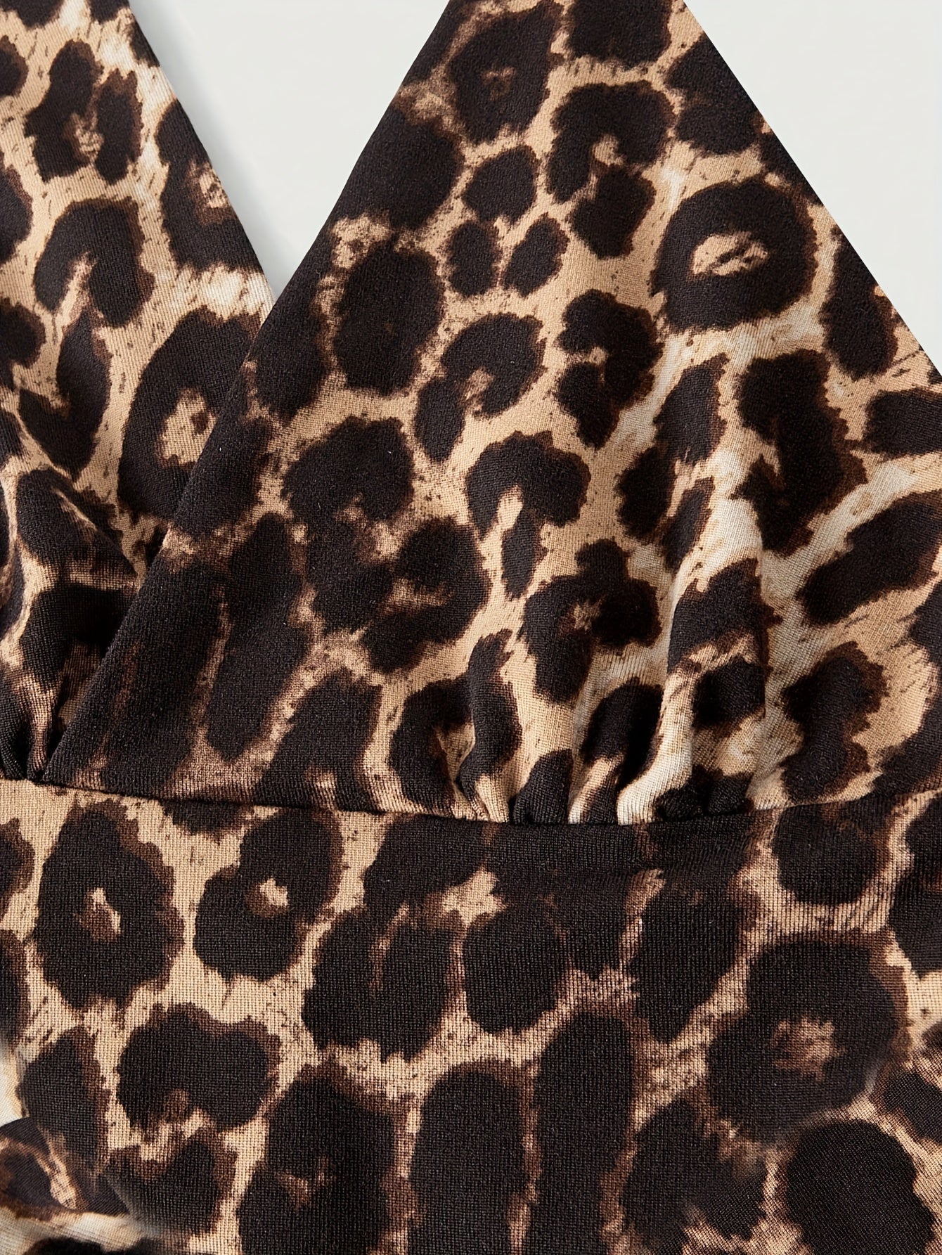 Stretchy Polyester Blend Leopard Print Halter Top - Y2K Grunge Punk Casual Ruched Detail for - Machine Washable