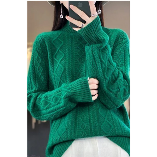 Elegante jersey de punto trenzado con cuello alto para mujer | Ideal para otoño/invierno