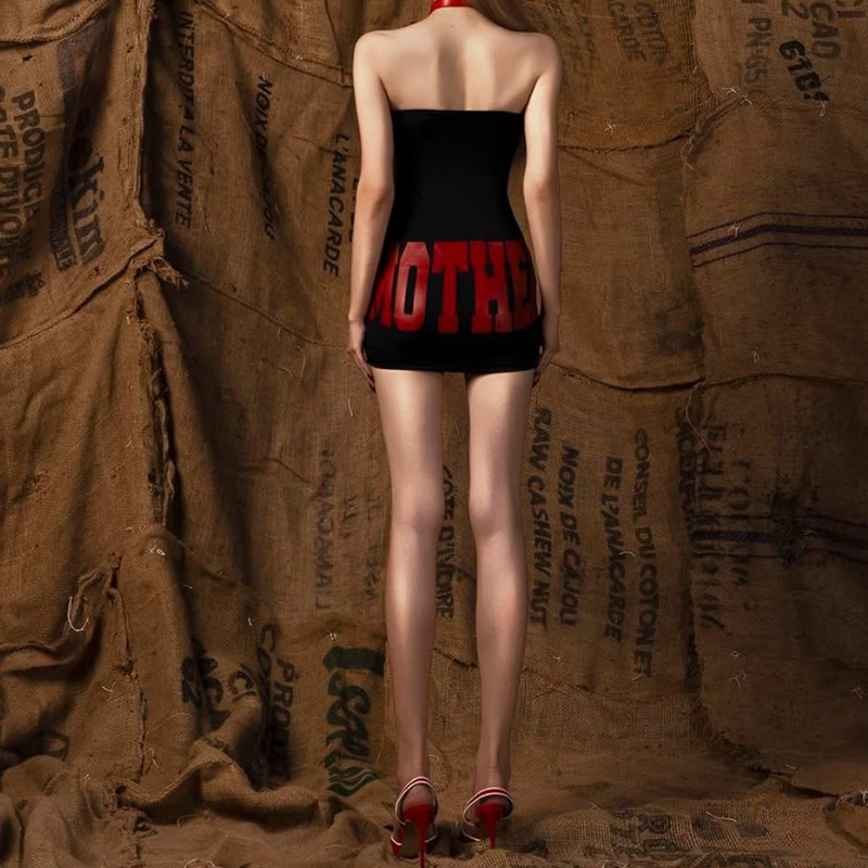 Letter print backless tube mini dress | Festival Outfits Women