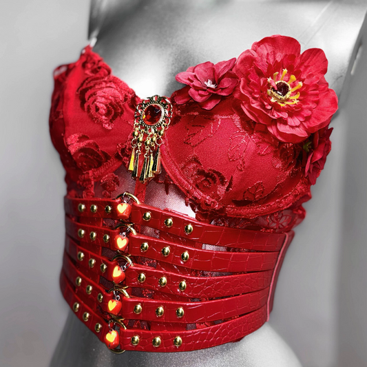 Corset flower applique backless tube top | Festival Outfits Women