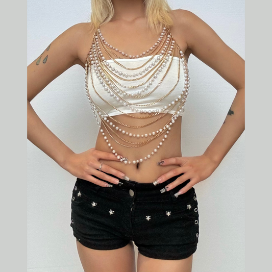 Halter metal chain beaded hollow out cut out top | Festival Outfits Women