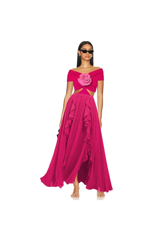 Conjunto de traje de baño de una pieza con recortes y apliques florales