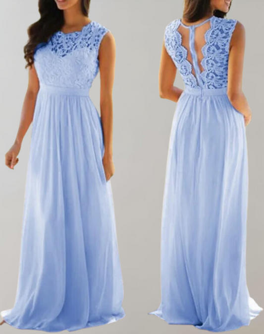 Vestido largo clásico para mujer con parte superior de encaje | Ideal para primavera/verano