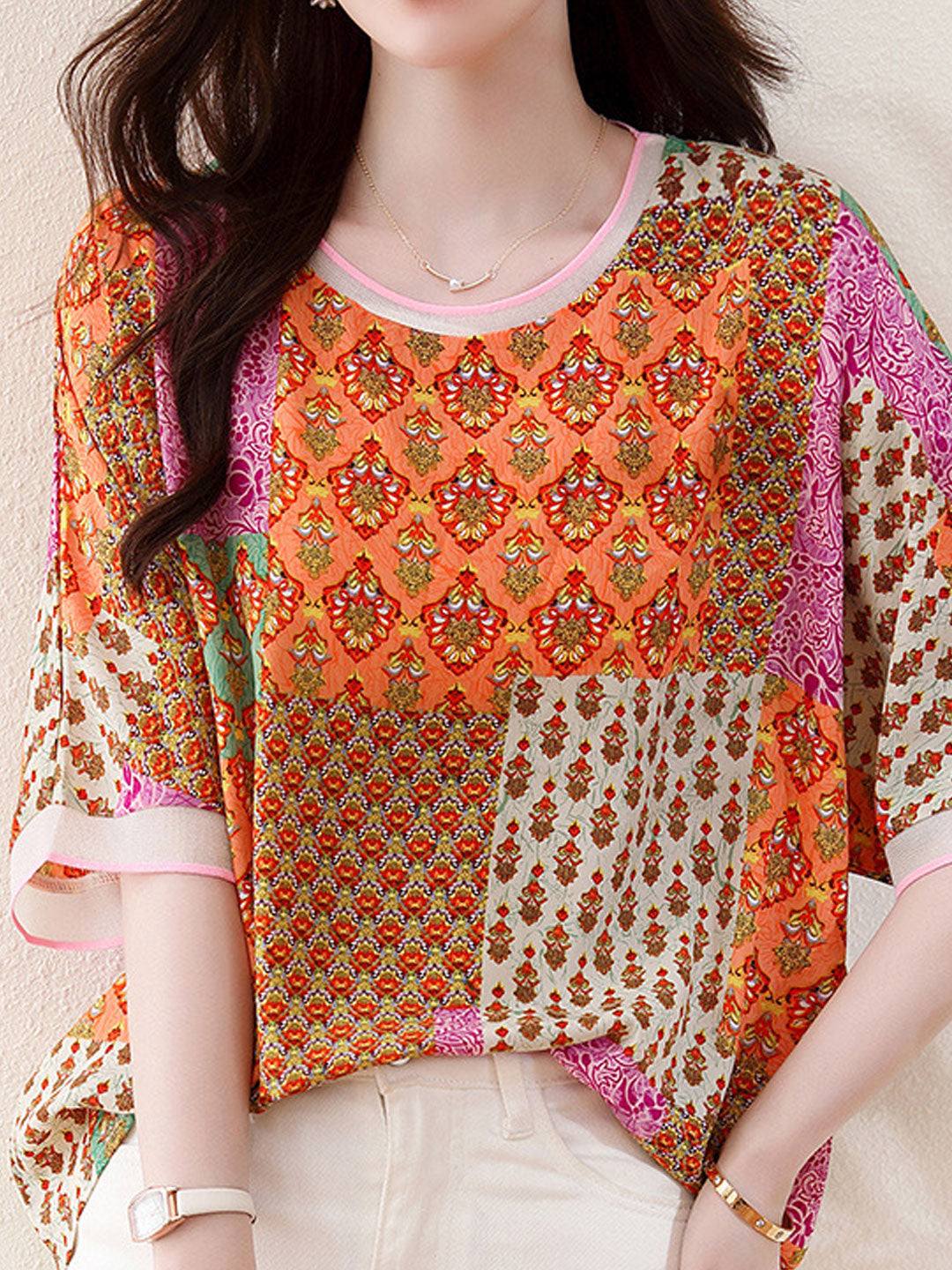 Mia Loose Crew Neck Printed Top