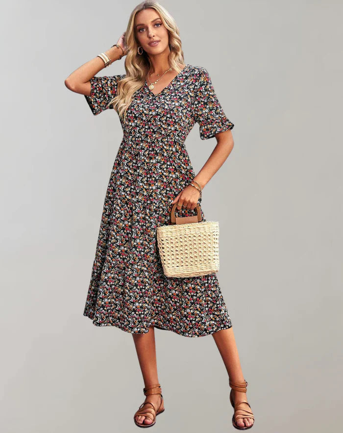 Vestido largo floral de manga media para mujer | Ideal para primavera/verano