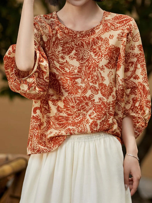 Jessica Loose Crew Neck Printed Top